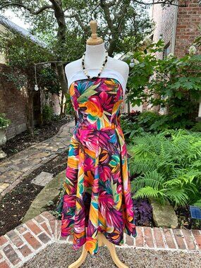 VTG 80s Barboglio Cristina Jan Floral Midi Dress Removable Straps SM